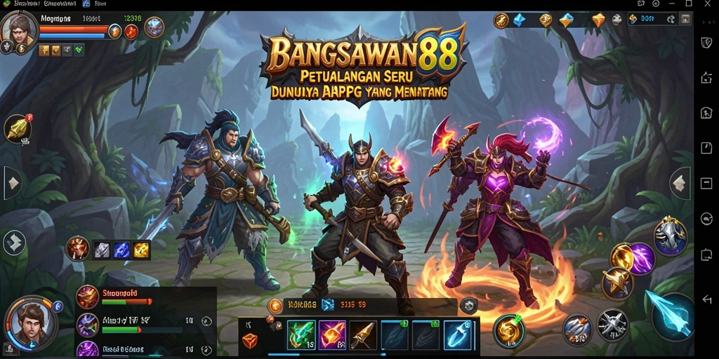 Screenshot gameplay <strong>BANGSAWAN88</strong> menampilkan pertempuran epik di dunia fantasi.