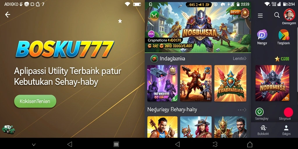 Tampilan antarmuka aplikasi BOSKU777 yang sederhana dan efektif.