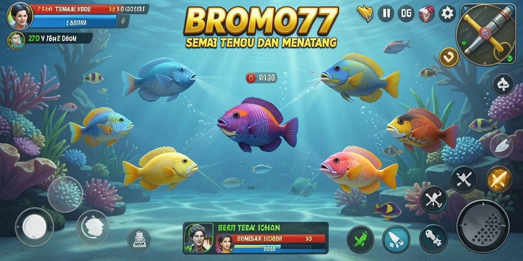 Screenshot gameplay BROMO77 menampilkan aksi menembak ikan yang seru.