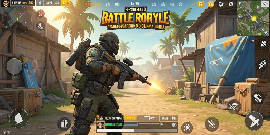 Screenshot menampilkan aksi seru dalam permainan Battle Royale EE789.