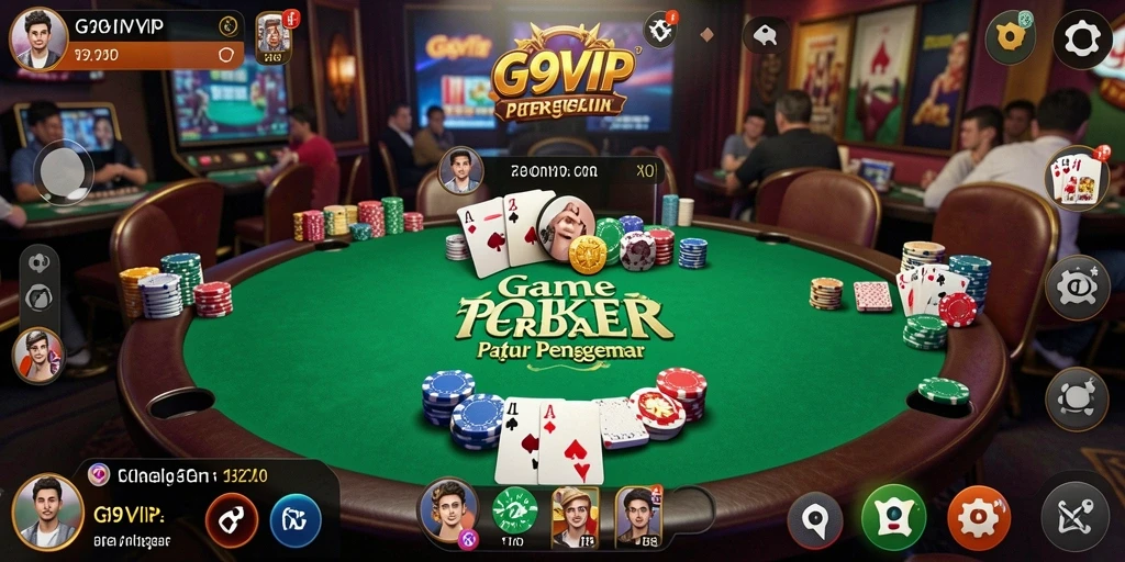 Screenshot utama G9VIP menampilkan aksi seru permainan Poker.