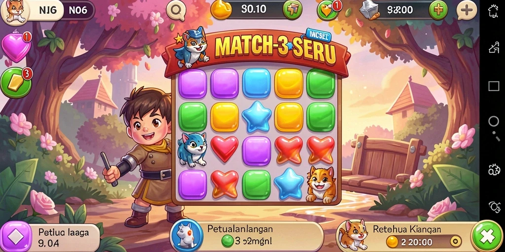 Tampilkan gameplay seru N06 dengan tantangan Match-3 yang menawan.