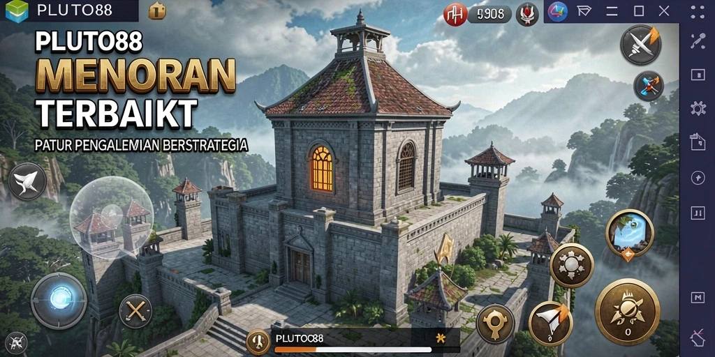 Screenshot gameplay PLUTO88 yang menunjukkan aksi menara pertahanan yang dinamis.