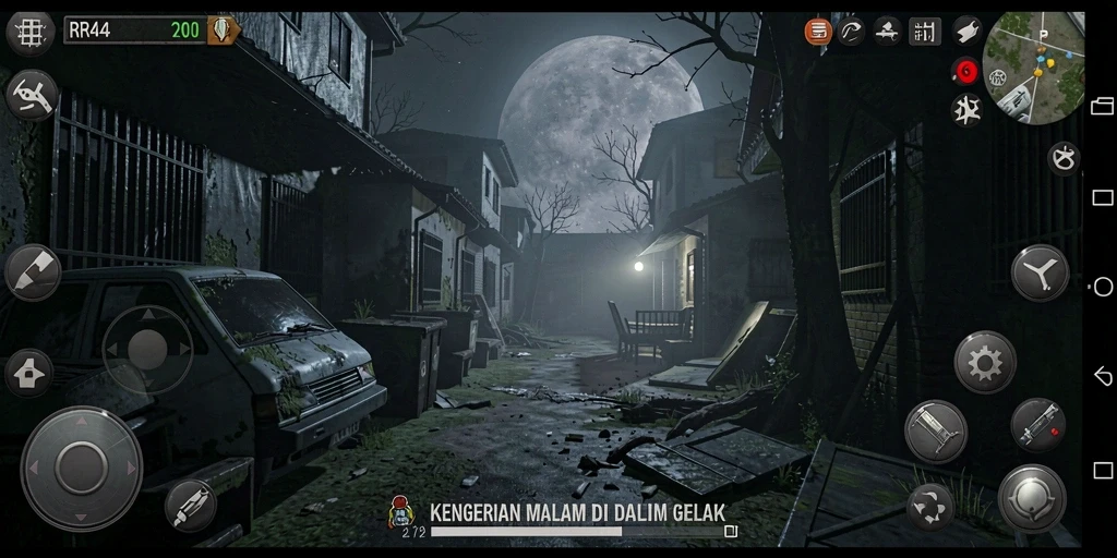 Gameplay RR44 menampilkan kegelapan dan ketegangan yang mencekam.