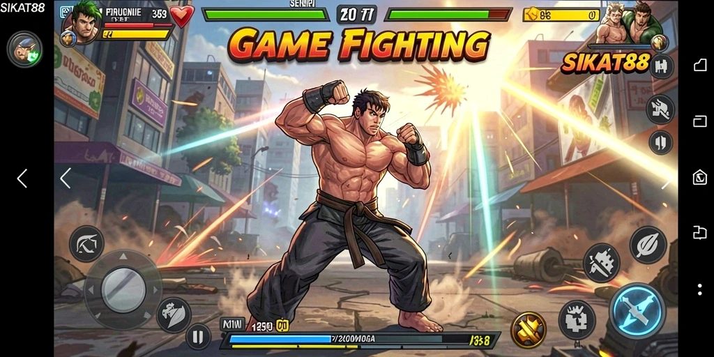 Screenshot SIKAT88 menampilkan pertarungan seru antara karakter heroik.